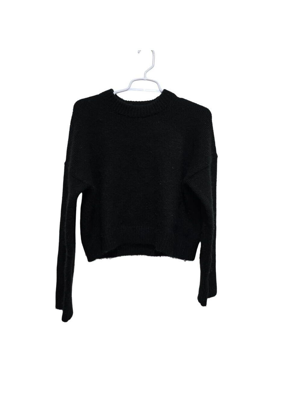 Abercrombie & Fitch Cropped Fuzzy Crewneck Sweater XS Black
